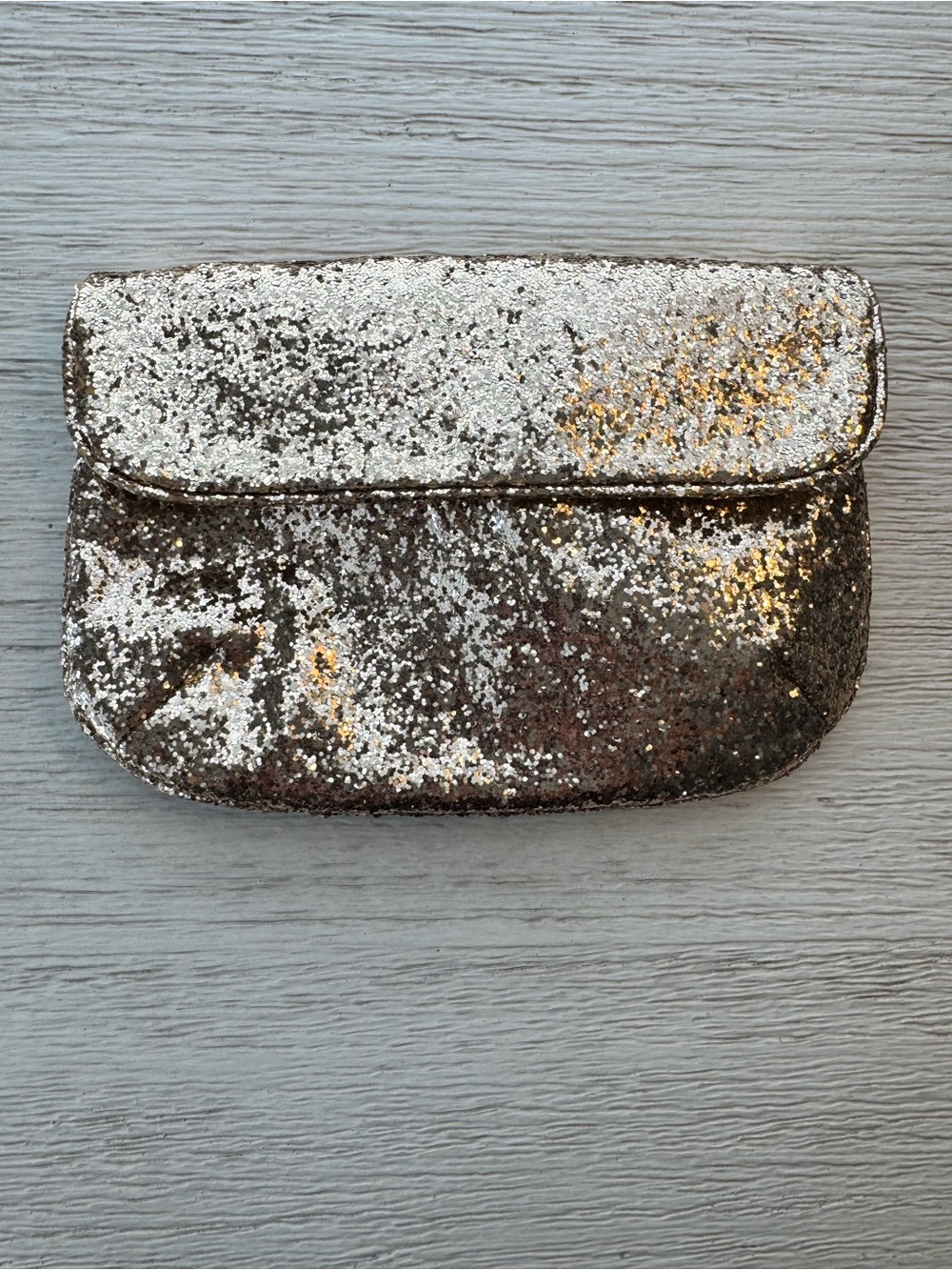 J. Crew Gold Glitter Clutch Bag with Bronze Chain